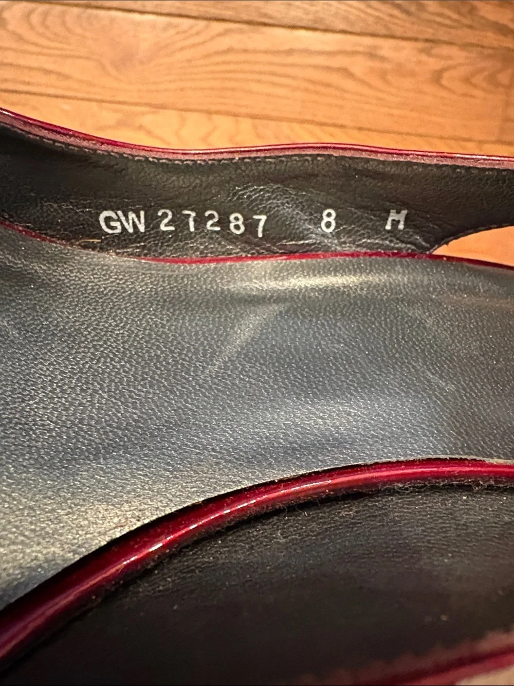 Stuart Weitzman Burgundy Red Patent Peep Toe Sling Back Heels Retro Style Size 8